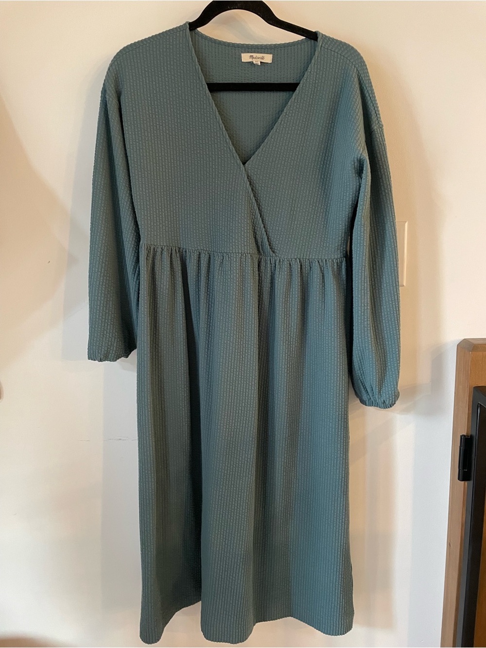 Madewell Waffle Knit Teal Green V-Neck Midi Dress